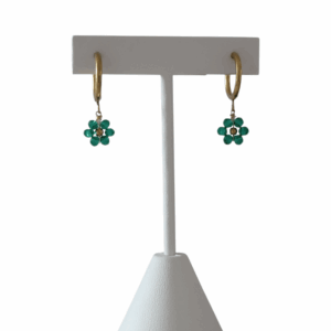 Boucles d’oreilles Fleur Perle Verte doré