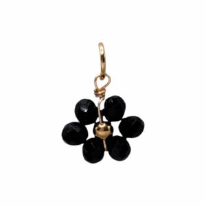 Charm Fleur Perles Noires doré