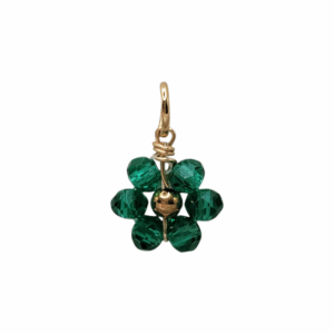 Charm Fleur Perles Vertes doré