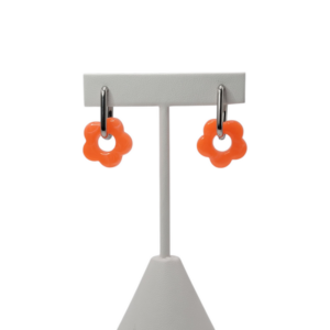 Créoles Rectangles & Fleurs Orange Fluo argenté