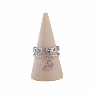 Bague Papillon Rose argenté