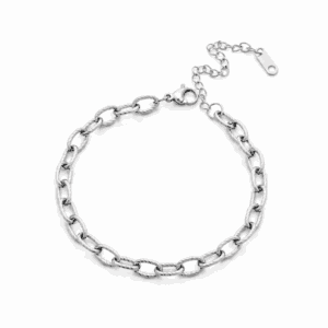 Bracelet Paulina Radieuse argenté en acier inoxydable avec mailles ovales striées, bijou personnalisable Les Paulinas