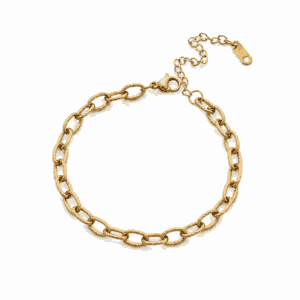 Bracelet Paulina Radieuse doré en acier inoxydable avec mailles ovales striées, bijou personnalisable Les Paulinas