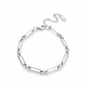 Bracelet Paulina Singulière argenté en acier inoxydable avec maillons allongés modernes, bijou personnalisable Les Paulinas