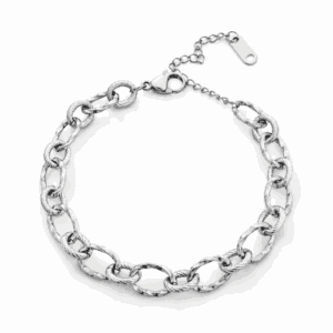 Bracelet Paulina Sophistiquée argenté en acier inoxydable avec mailles ovales texturées, bijou personnalisable Les Paulinas