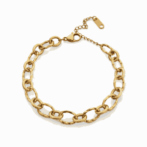 Bracelet Paulina Sophistiquée doré en acier inoxydable avec mailles ovales texturées, bijou personnalisable Les Paulinas