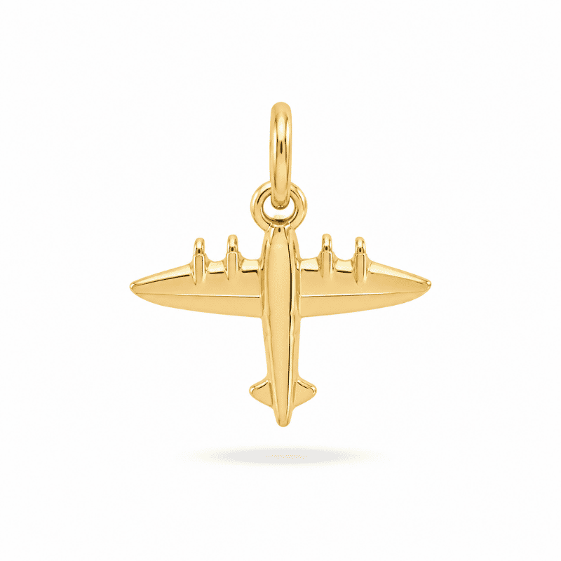 Les Paulinas, charm avion doré en acier inoxydable Charm avion doré en acier inoxydable représentant un avion, pour bijou personnalisable Les Paulinas