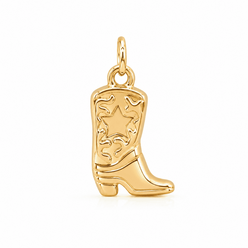 Les Paulinas, charm botte de cowboy doré en acier inoxydable Charm botte de cowboy doré en acier inoxydable avec détails gravés, pour bijou personnalisable Les Paulinas