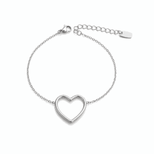 Bracelet Paulina Précieuse argenté en acier inoxydable avec cœur ajouré et chaîne fine, bijou personnalisable Les Paulinas