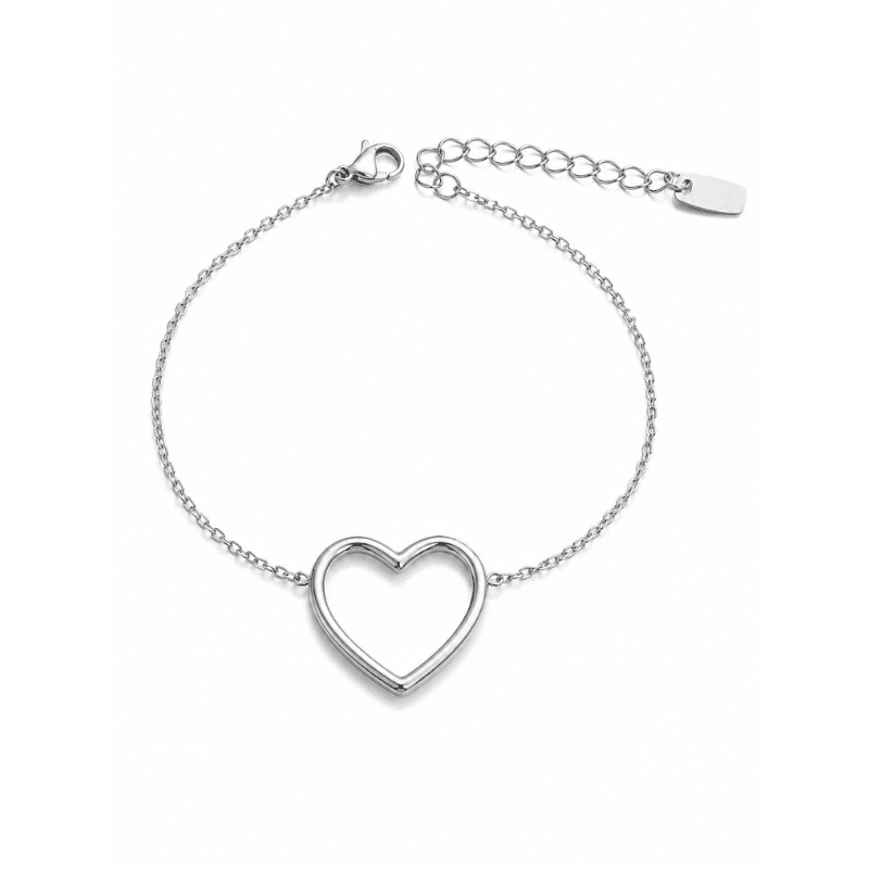 Les Paulinas, bracelet Paulina Précieuse argenté en acier inoxydable Bracelet Paulina Précieuse argenté en acier inoxydable avec cœur ajouré et chaîne fine, bijou personnalisable Les Paulinas