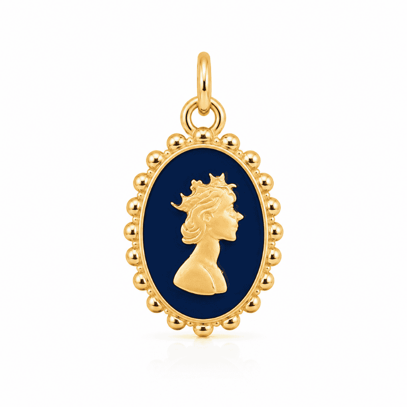 Les Paulinas, charm camée bleu marine doré en acier inoxydable Charm camée bleu marine doré en acier inoxydable avec médaillon bleu marine, pour bijou personnalisable Les Paulinas