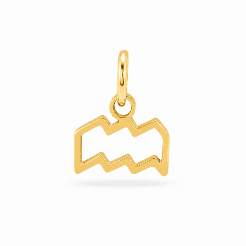 Les Paulinas, charm astrologique Verseau doré en acier inoxydable Charm astrologique Verseau doré en acier inoxydable représentant le symbole du signe du zodiaque, pour bijou personnalisable Les Paulinas