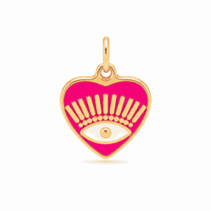Charm cœur œil rose fushia doré en acier inoxydable, pendentif protecteur pour bijou personnalisable Les Paulinas