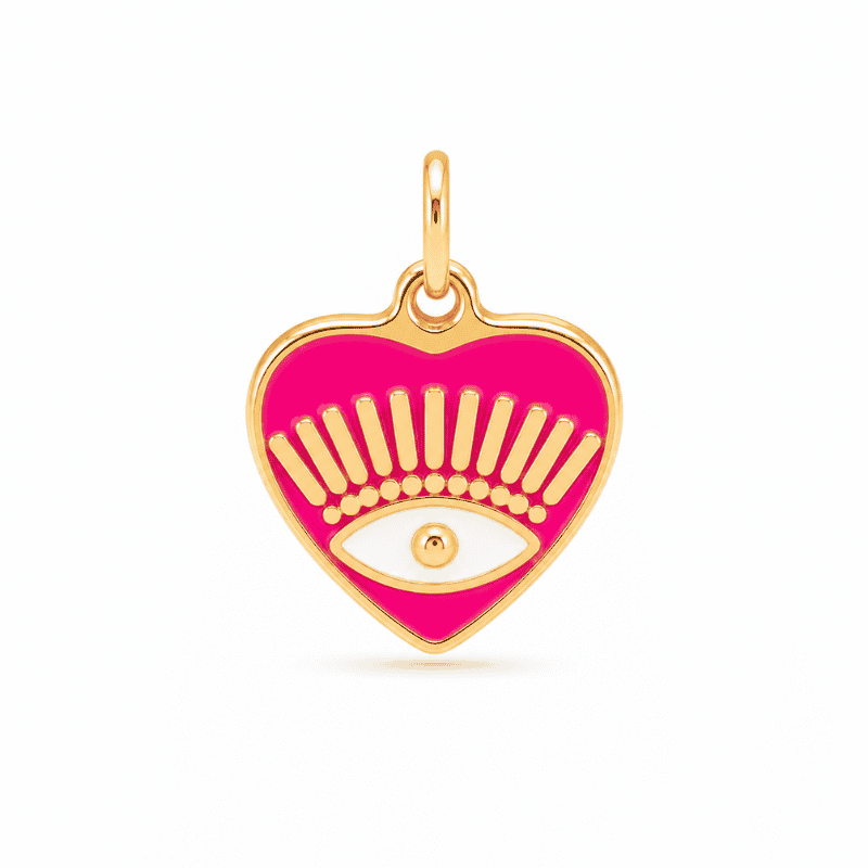 Les Paulinas, charm cœur œil rose fushia doré en acier inoxydable Charm cœur œil rose fushia doré en acier inoxydable, pendentif protecteur pour bijou personnalisable Les Paulinas