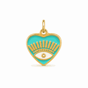 Charm cœur œil turquoise doré en acier inoxydable, pendentif protecteur pour bijou personnalisable Les Paulinas