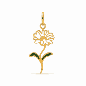 Charm fleur de naissance avril doré en acier inoxydable en forme de marguerite blanche avec feuille verte, pour bijou personnalisable Les Paulinas