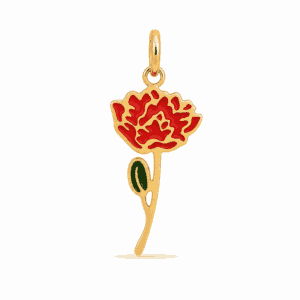 Charm fleur de naissance juillet doré en acier inoxydable avec fleur blanche et feuilles vertes, pour bijou personnalisable Les Paulinas
