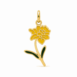 Charm fleur de naissance mars doré en acier inoxydable avec fleur blanche et feuilles vertes, pour bijou personnalisable Les Paulinas