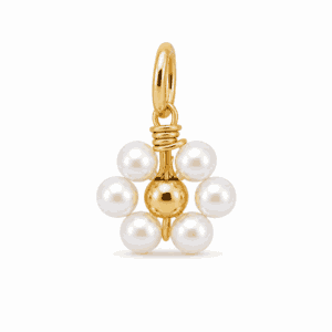 Charm fleur perle blanche doré en acier inoxydable avec perle blanche, pour bijou personnalisable Les Paulinas
