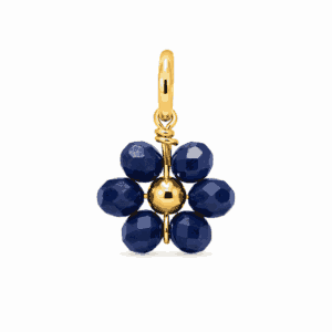 Charm fleur perle bleue doré en acier inoxydable avec perle bleue, pour bijou personnalisable Les Paulinas