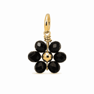 Charm fleur perle noire doré en acier inoxydable avec perle noire, pour bijou personnalisable Les Paulinas