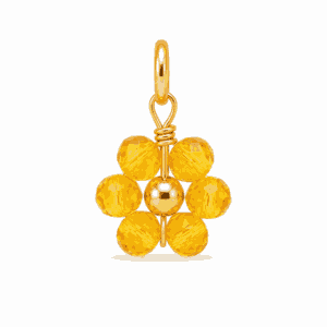 Charm fleur perle orange doré en acier inoxydable avec perle orange, pour bijou personnalisable Les Paulinas