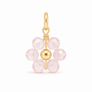 Charm fleur perle rose doré en acier inoxydable avec perle rose, pour bijou personnalisable Les Paulinas