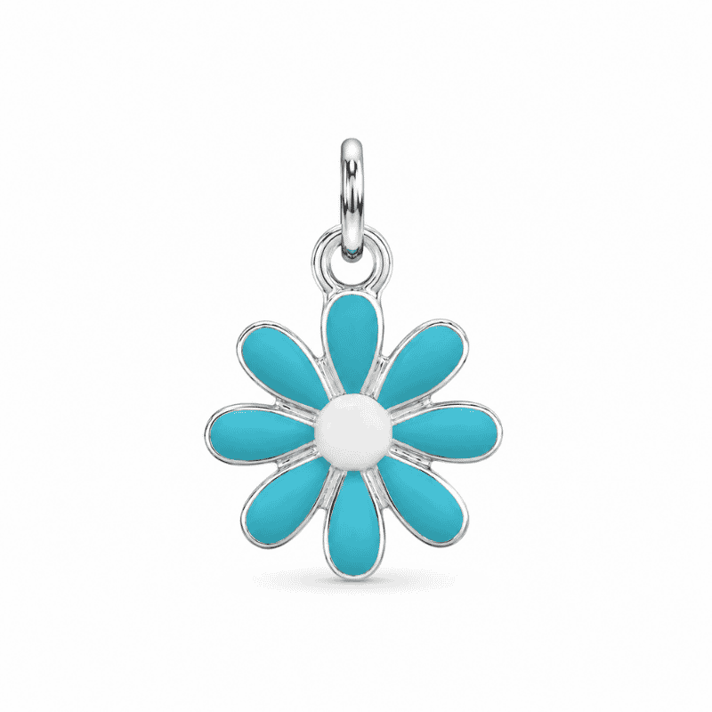 Les Paulinas, charm marguerite bleue argenté en acier inoxydable Charm marguerite bleue argenté en acier inoxydable pour bijou personnalisable Les Paulinas
