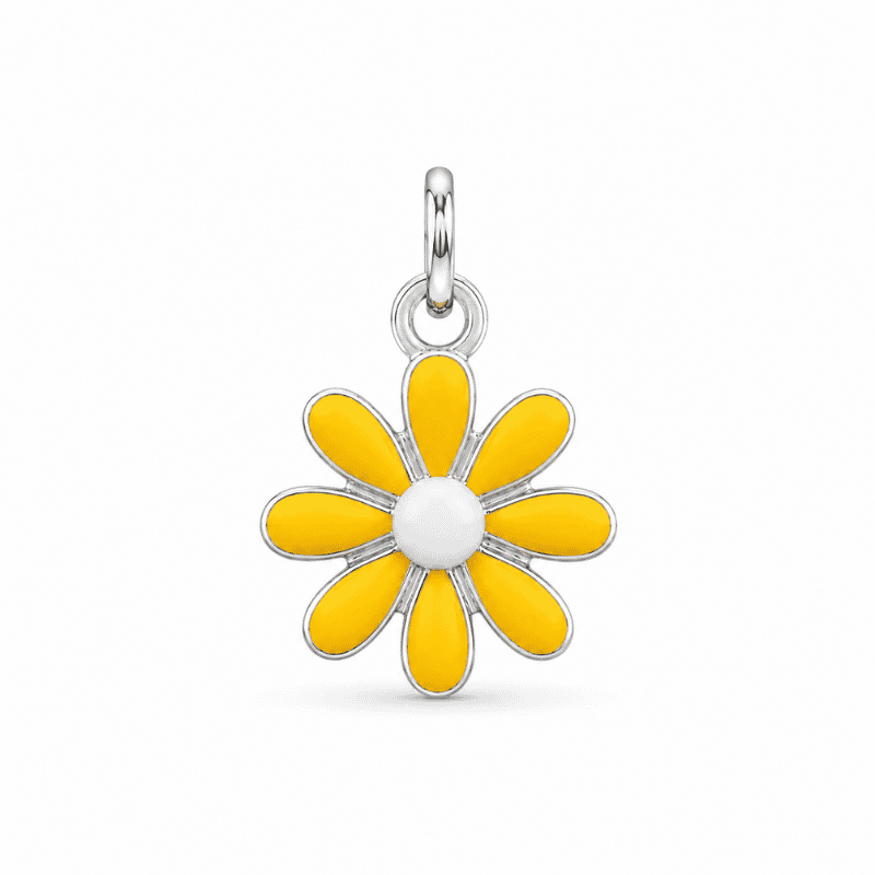 Les Paulinas, charm marguerite orange argenté en acier inoxydable Charm marguerite orange argenté en acier inoxydable pour bijou personnalisable Les Paulinas
