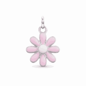 Charm marguerite rose argenté en acier inoxydable pour bijou personnalisable Les Paulinas