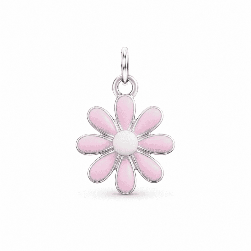 Les Paulinas, charm marguerite rose argenté en acier inoxydable Charm marguerite rose argenté en acier inoxydable pour bijou personnalisable Les Paulinas