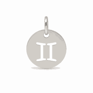 Charm médaille astrologique Gémeaux argenté en acier inoxydable avec symbole du signe du zodiaque, pour bijou personnalisable Les Paulinas