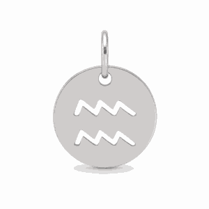 Charm médaille astrologique Verseau argenté en acier inoxydable avec symbole du signe du zodiaque, pour bijou personnalisable Les Paulinas