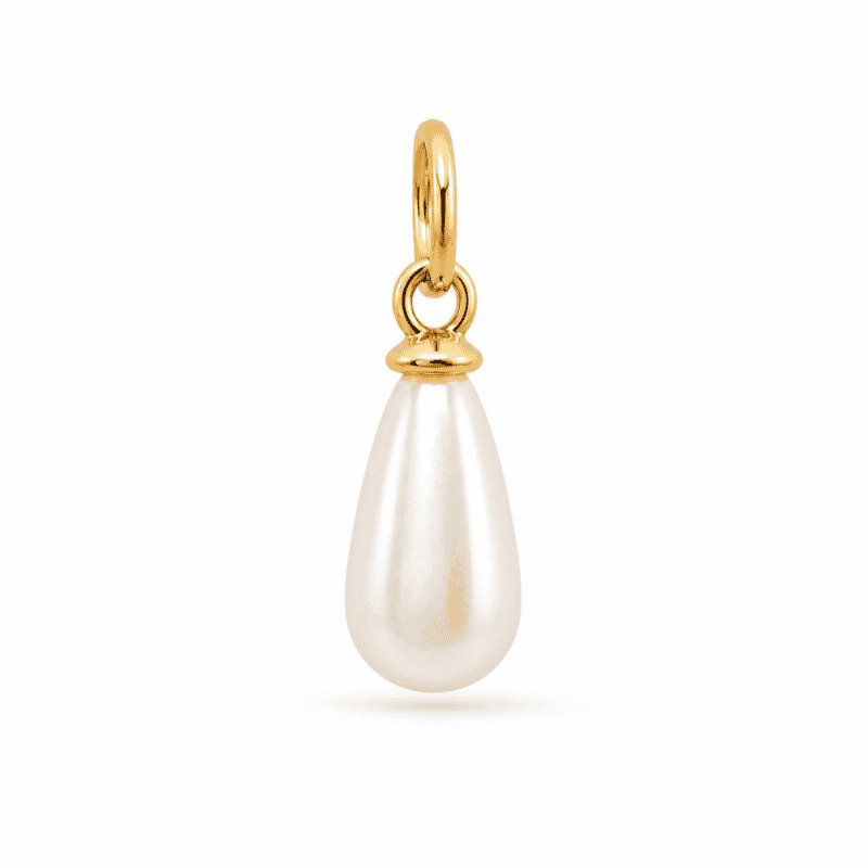 Les Paulinas, charm perle goutte doré en acier inoxydable Charm perle goutte doré en acier inoxydable avec perle en forme de goutte, pour bijou personnalisable Les Paulinas