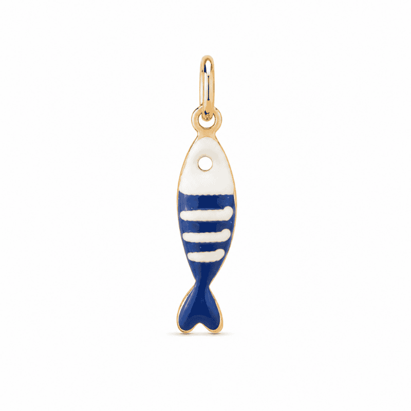 Les Paulinas, charm poisson bleu électrique doré en acier inoxydable Charm poisson bleu électrique doré en acier inoxydable, pendentif marin émaillé pour bijou personnalisable Les Paulinas