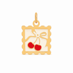 Charm timbre cerise doré en acier inoxydable, pendentif fruité pour bijou personnalisable Les Paulinas