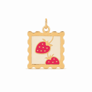 Charm timbre fraise doré en acier inoxydable, pendentif fruité pour bijou personnalisable Les Paulinas
