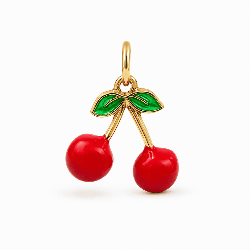 Les Paulinas, charm cerises doré en acier inoxydable Charm cerises doré en acier inoxydable, pendentif fruité pour bijou personnalisable Les Paulinas