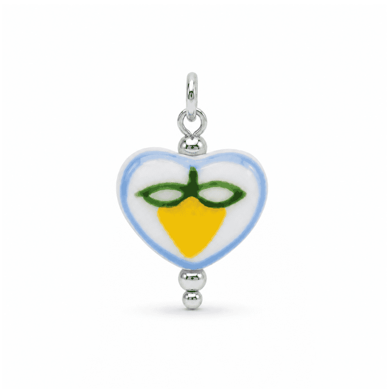 Les Paulinas, charm cœur citron argenté en acier inoxydable Charm cœur citron argenté en acier inoxydable pour bijou personnalisable Les Paulinas