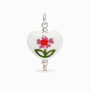 Charm cœur fleur rose argenté en acier inoxydable pour bijou personnalisable Les Paulinas