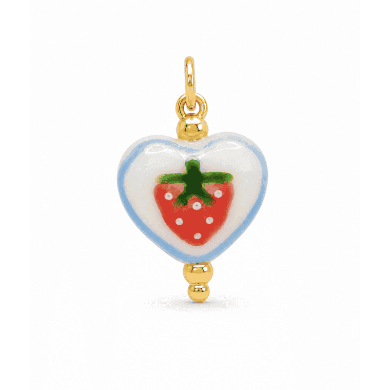 Les Paulinas, charm cœur fraise doré en acier inoxydable Charm cœur fraise doré en acier inoxydable pour bijou personnalisable Les Paulinas