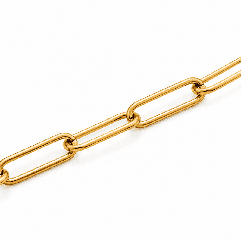Les Paulinas, zoom sur la chaîne du collier Paulina Originale doré Zoom sur la maille rectangulaire du collier Paulina Originale doré en acier inoxydable Les Paulinas
