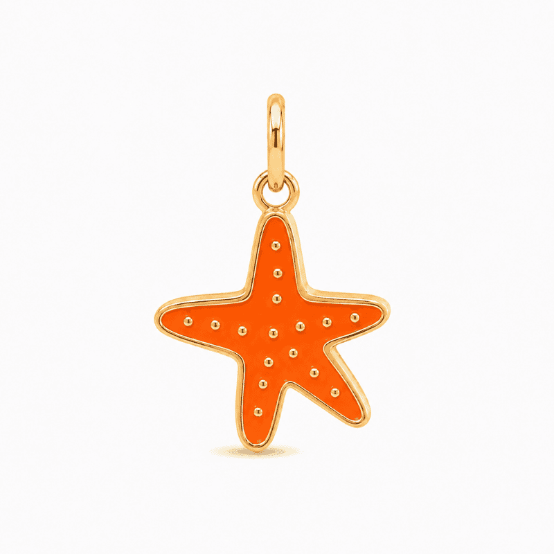 Les Paulinas, charm étoile de mer orange doré en acier inoxydable Charm étoile de mer orange doré en acier inoxydable, pendentif marin émaillé pour bijou personnalisable Les Paulinas