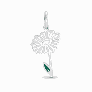 Charm fleur de naissance avril argenté en acier inoxydable en forme de marguerite blanche avec feuille verte, pour bijou personnalisable Les Paulinas
