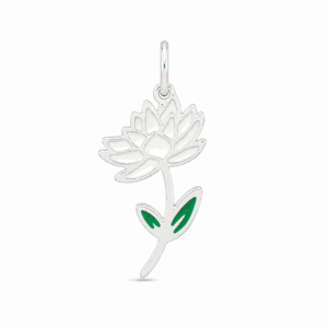 Charm fleur de naissance juillet argenté en acier inoxydable avec fleur blanche et feuilles vertes, pour bijou personnalisable Les Paulinas