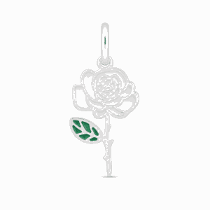 Charm fleur de naissance juin argenté en acier inoxydable avec fleur blanche et feuilles vertes, pour bijou personnalisable Les Paulinas