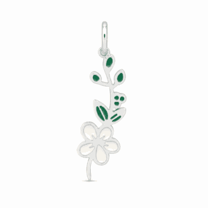 Charm fleur de naissance mai argenté en acier inoxydable avec fleur blanche et feuilles vertes, pour bijou personnalisable Les Paulinas