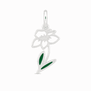 Charm fleur de naissance mars argenté en acier inoxydable avec fleur blanche et feuilles vertes, pour bijou personnalisable Les Paulinas