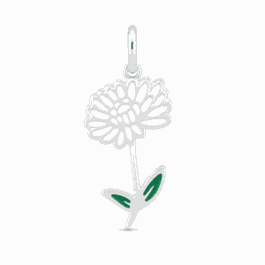 Charm fleur de naissance novembre argenté en acier inoxydable avec fleur blanche et feuilles vertes, pour bijou personnalisable Les Paulinas
