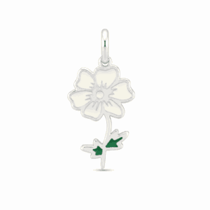 Charm fleur de naissance octobre argenté en acier inoxydable avec fleur blanche et feuilles vertes, pour bijou personnalisable Les Paulinas